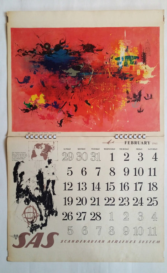 1961 SAS Airlines Calendar by Otto Nielsen - Original Vintage Calendar