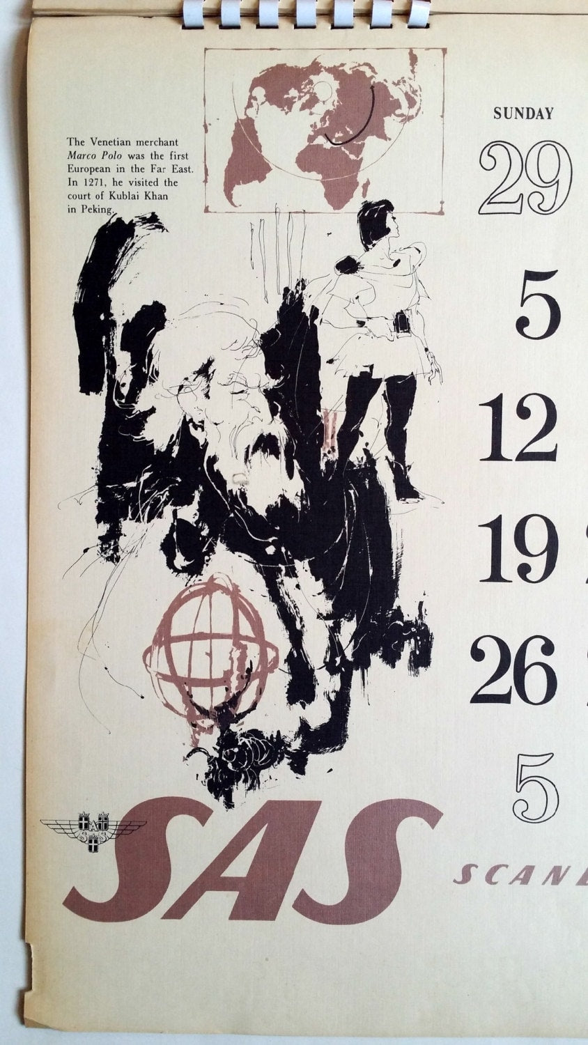 1961 SAS Airlines Calendar by Otto Nielsen - Original Vintage Calendar