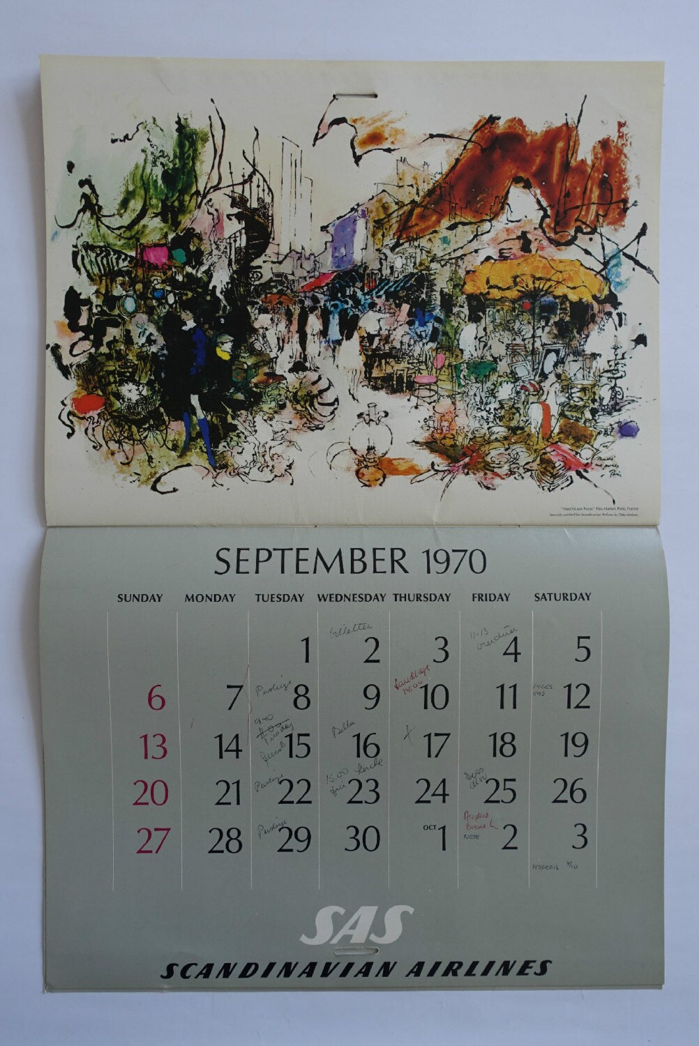 1970 SAS Airlines Calendar by Otto Nielsen - Original Vintage Calendar