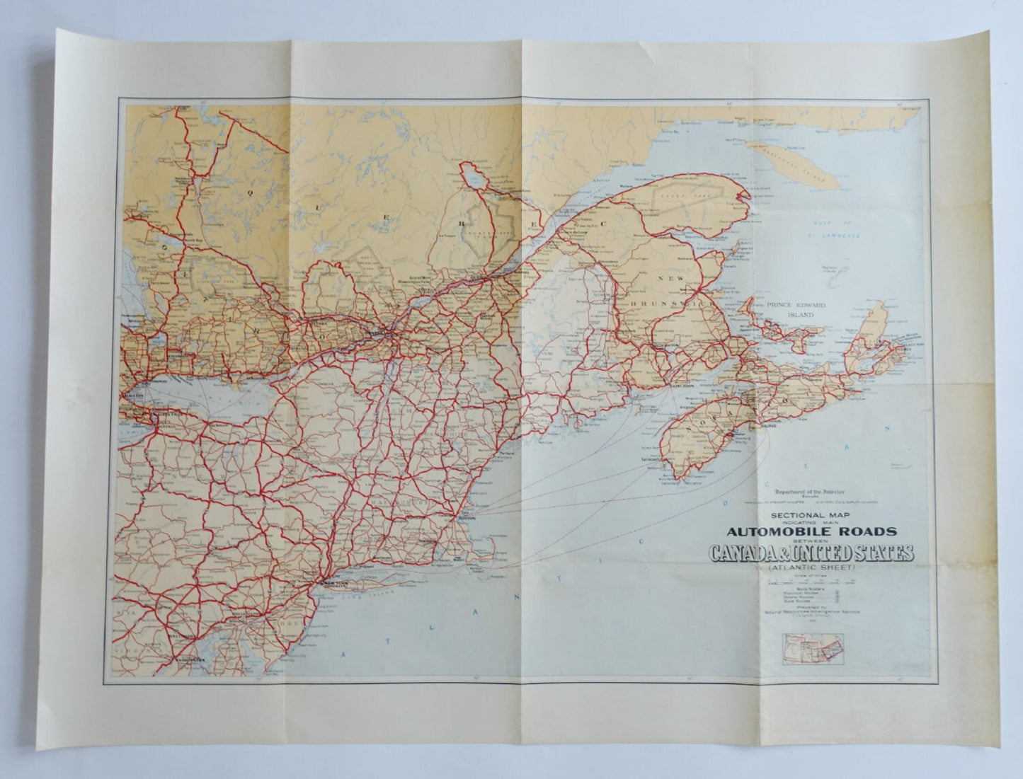1930 Automobile Roads between USA and Canada - Original Vintage Map