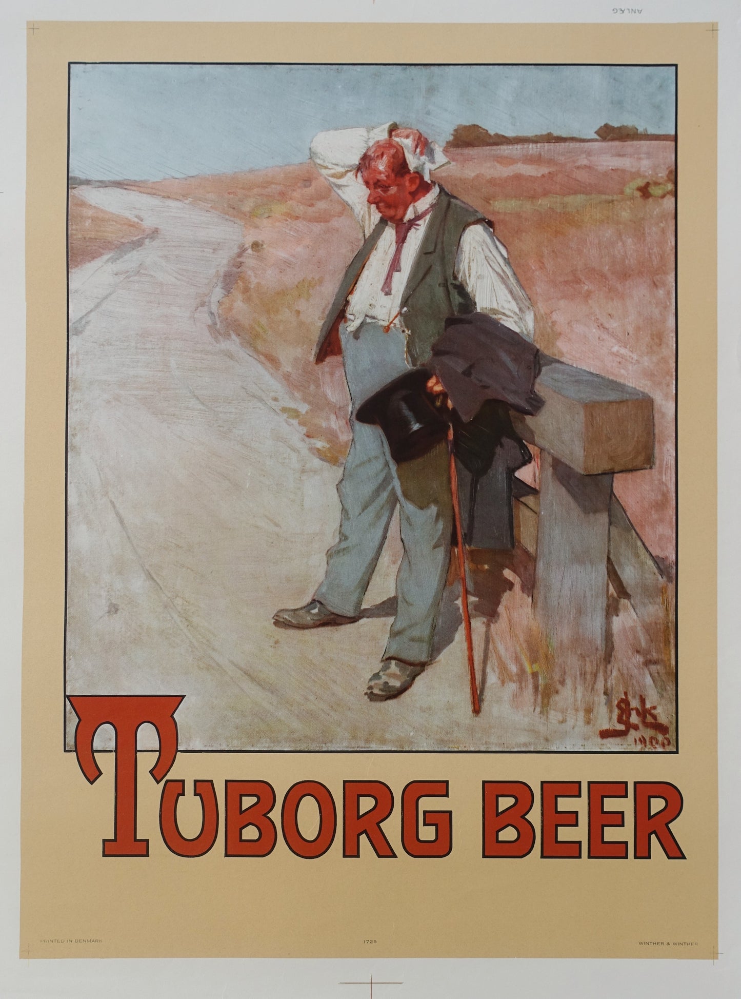 1950s Tuborg Beer Commercial "The Thirsty Man" - Original Vintage Poster