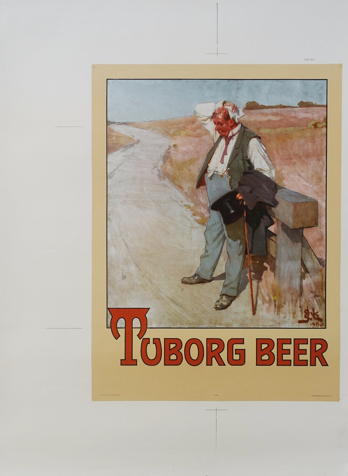 1950s Tuborg Beer Commercial "The Thirsty Man" - Original Vintage Poster