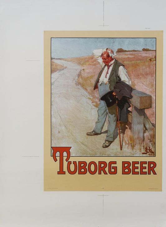 1950s Tuborg Beer Commercial "The Thirsty Man" - Original Vintage Poster