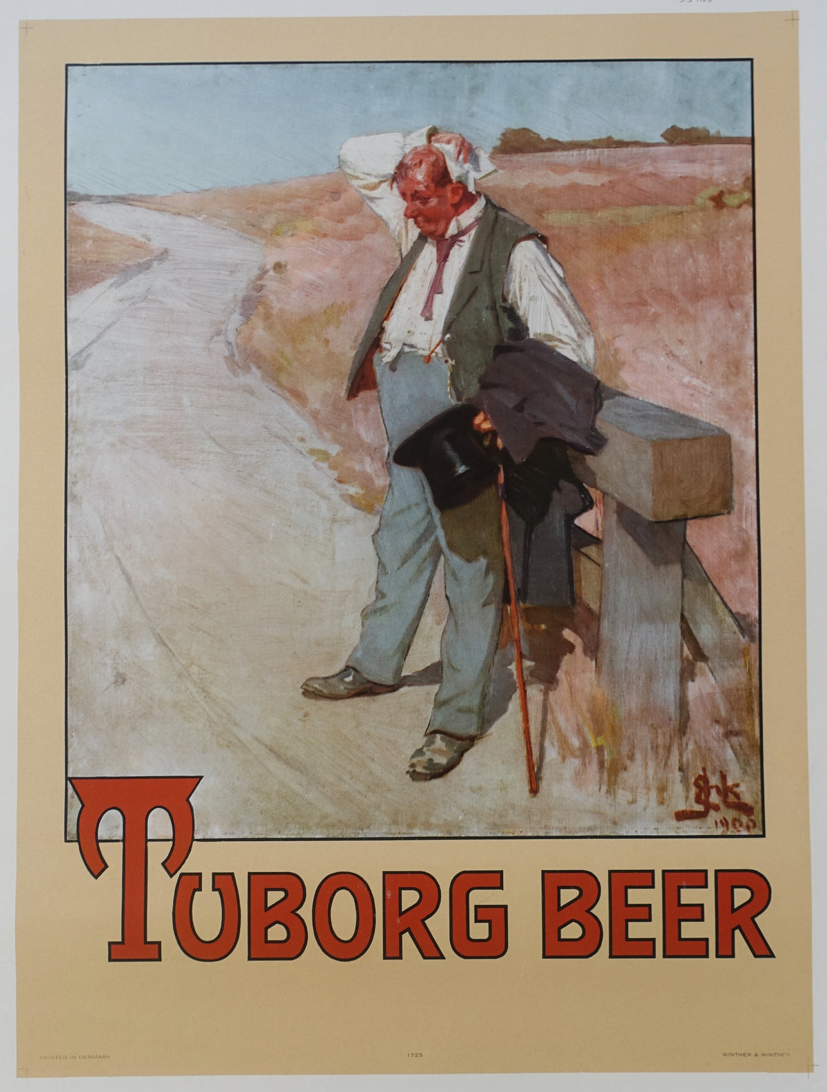 1950s Tuborg Beer Commercial "The Thirsty Man" - Original Vintage Poster