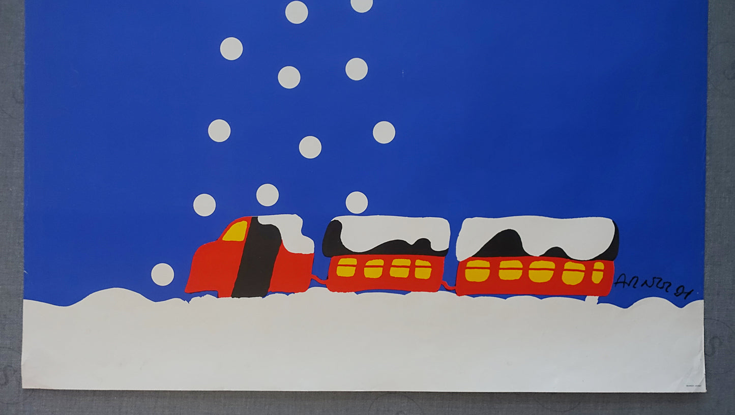 1975 Arnoldi Advertisement for Danish State Railways (Snow) - Original Vintage Poster