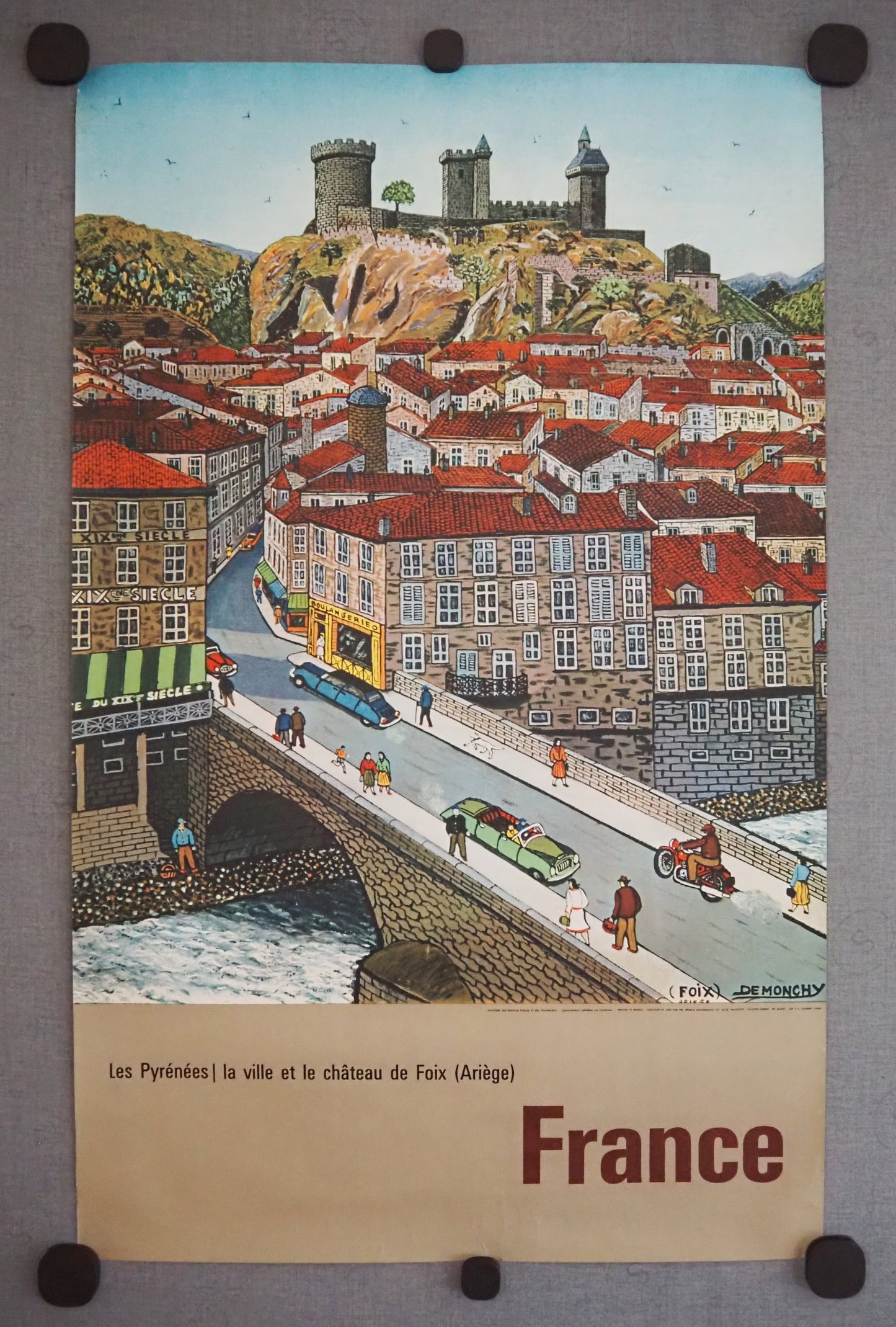 1950s French Travel Poster Foix – Château de Foix Pyrenees - Original Vintage Poster