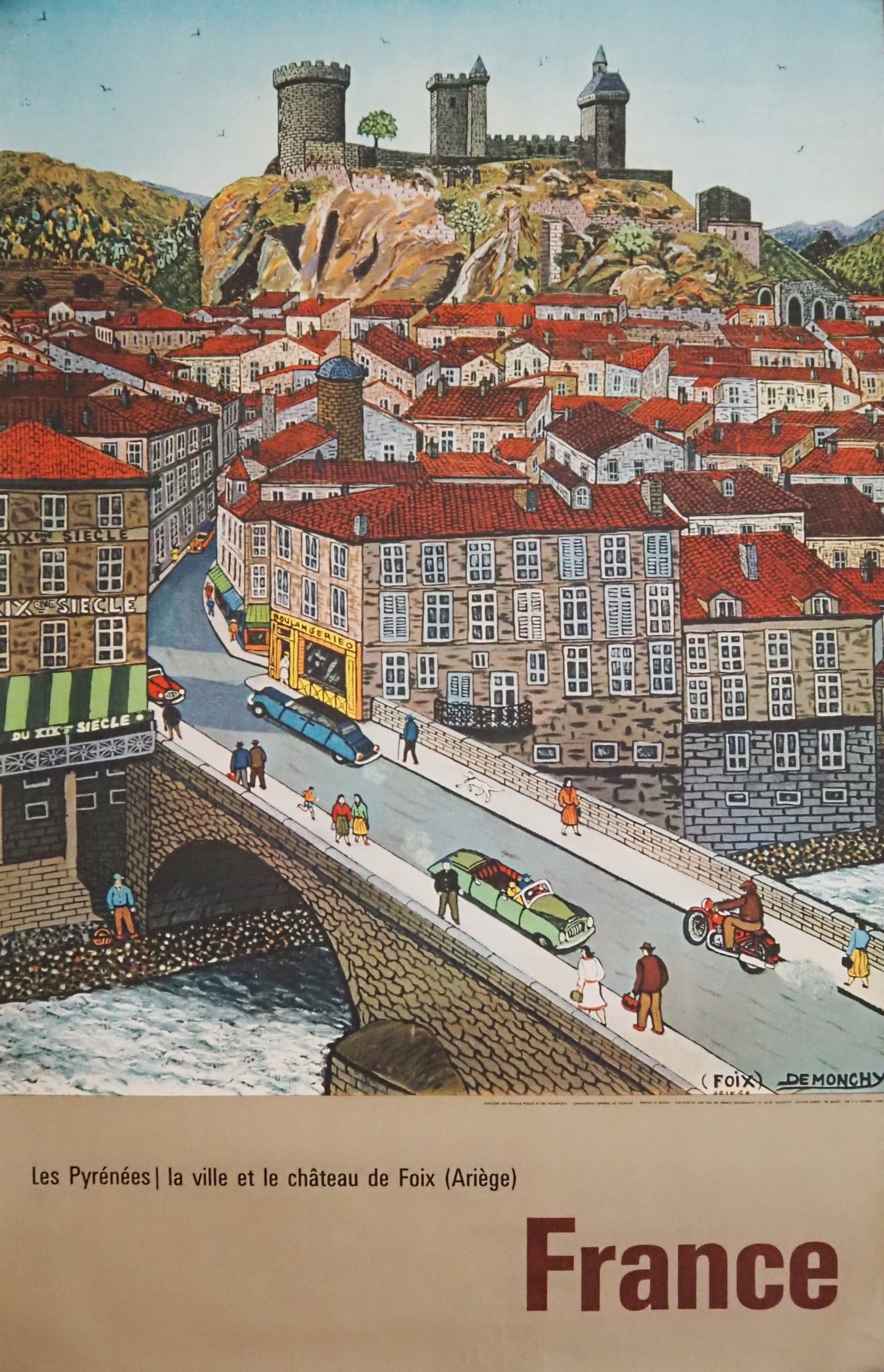 1950s French Travel Poster Foix – Château de Foix Pyrenees - Original Vintage Poster