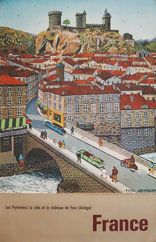 1950s French Travel Poster Foix – Château de Foix Pyrenees - Original Vintage Poster