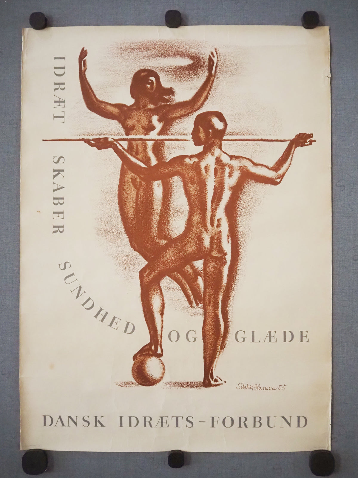 1955 Danish Athletic Poster by Sikker Hansen - Original Vintage Poster