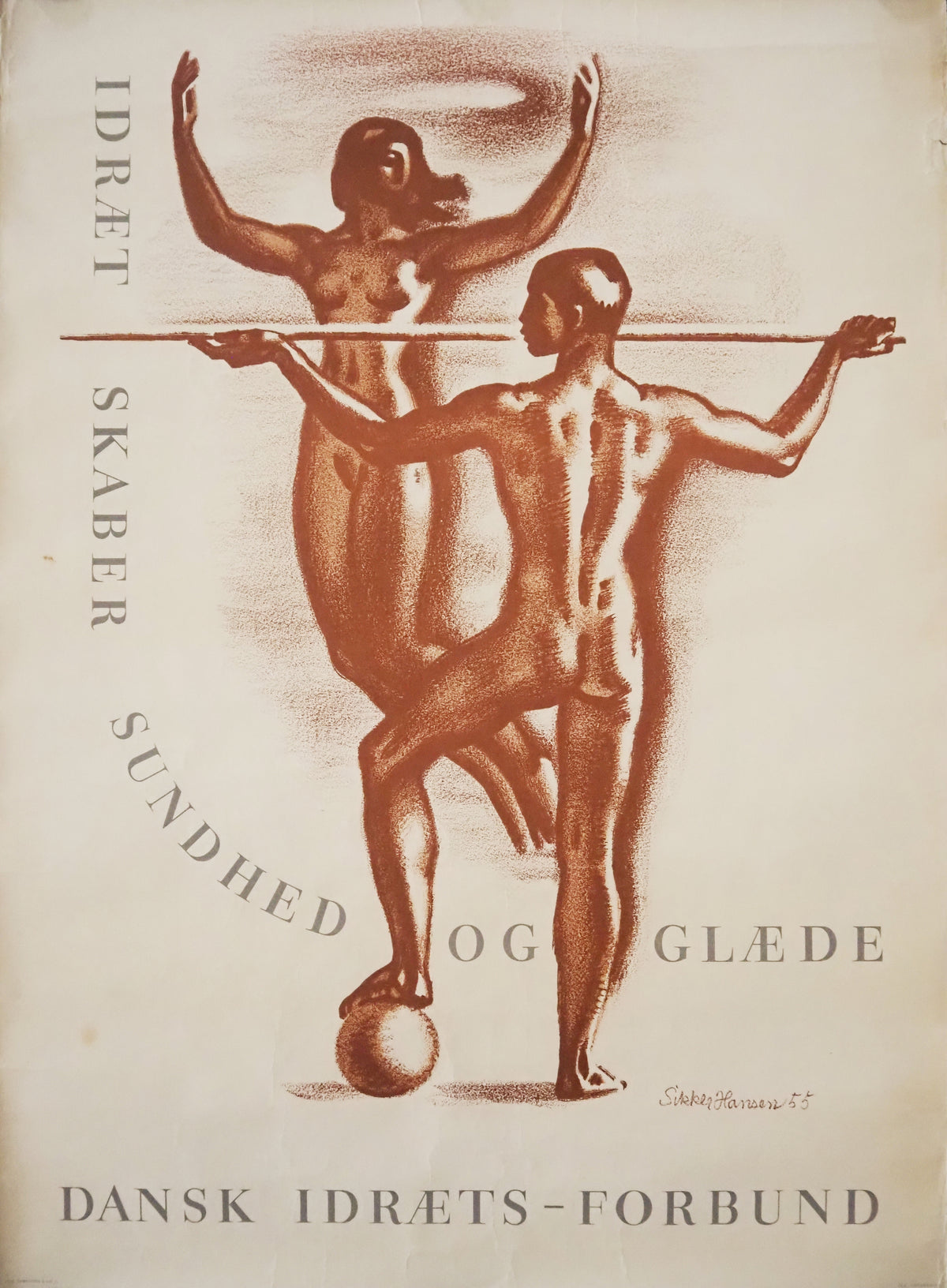1955 Danish Athletic Poster by Sikker Hansen - Original Vintage Poster