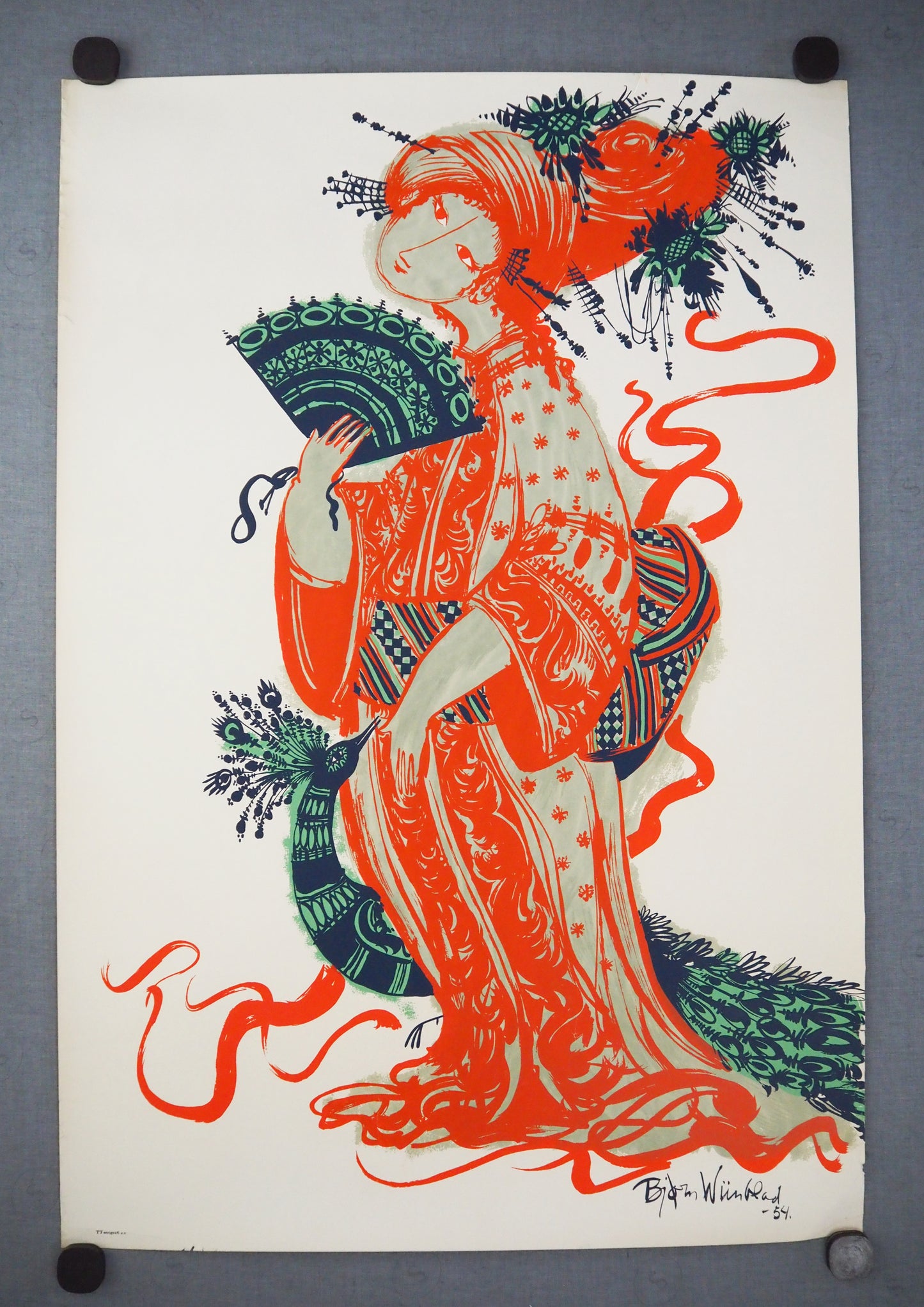 1954 Bjørn Wiinblad's The Teahouse of the August Moon at The New Theater (Red no text version)- Original Vintage Poster