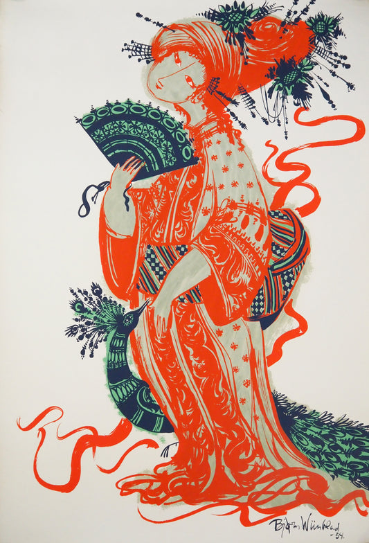 1954 Bjørn Wiinblad's The Teahouse of the August Moon at The New Theater (Red no text version)- Original Vintage Poster