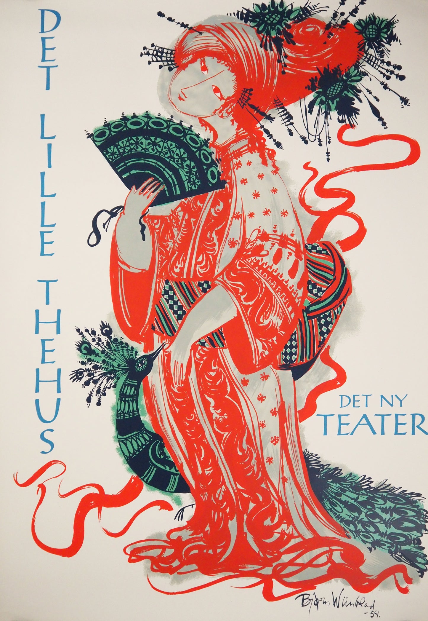 1954 Bjørn Wiinblad's The Teahouse of the August Moon at The New Theater (Red) - Original Vintage Poster