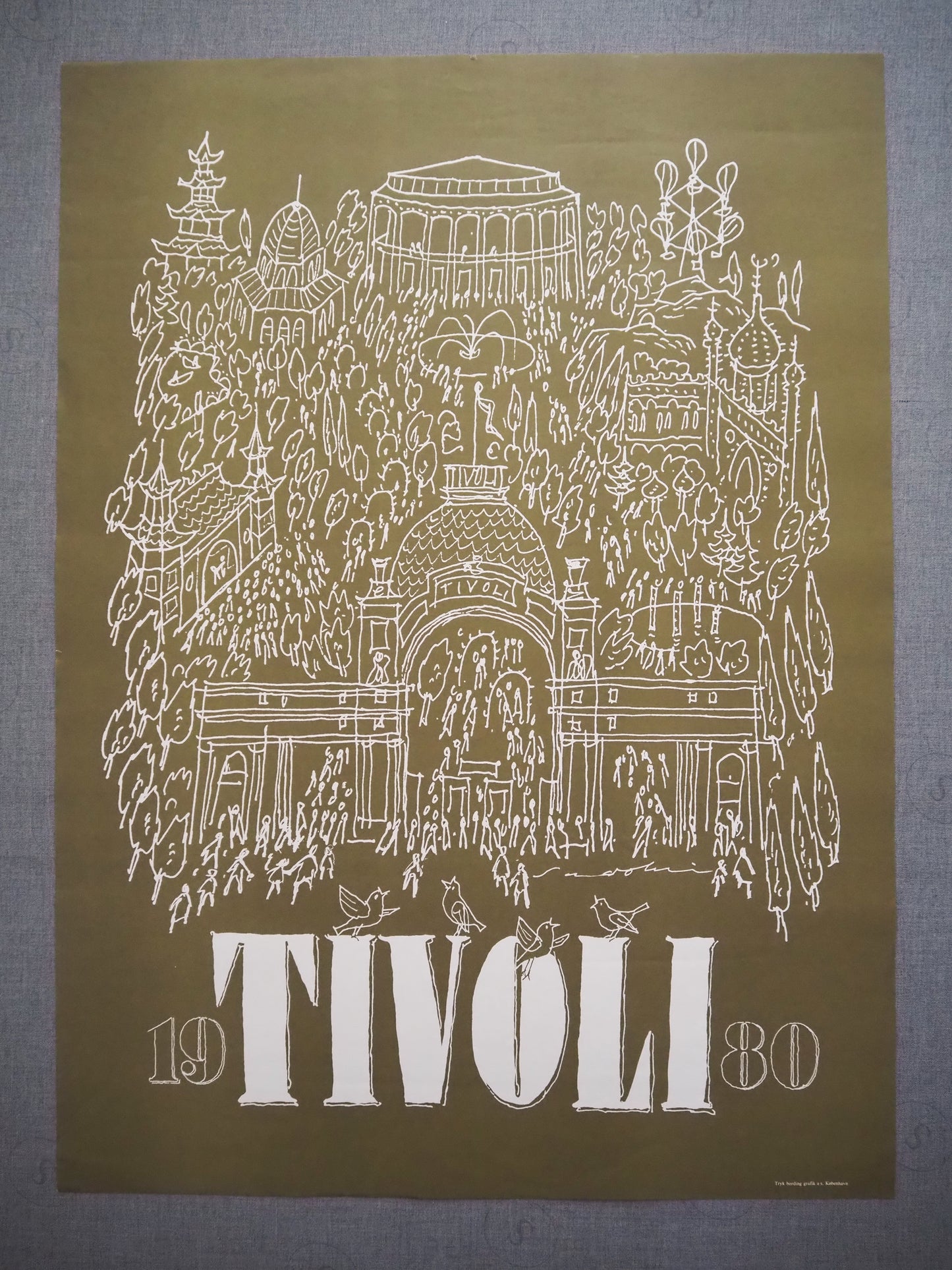 1980 Tivoli Gardens by Ebbe Sadolin (Olive green) - Original Vintage Poster