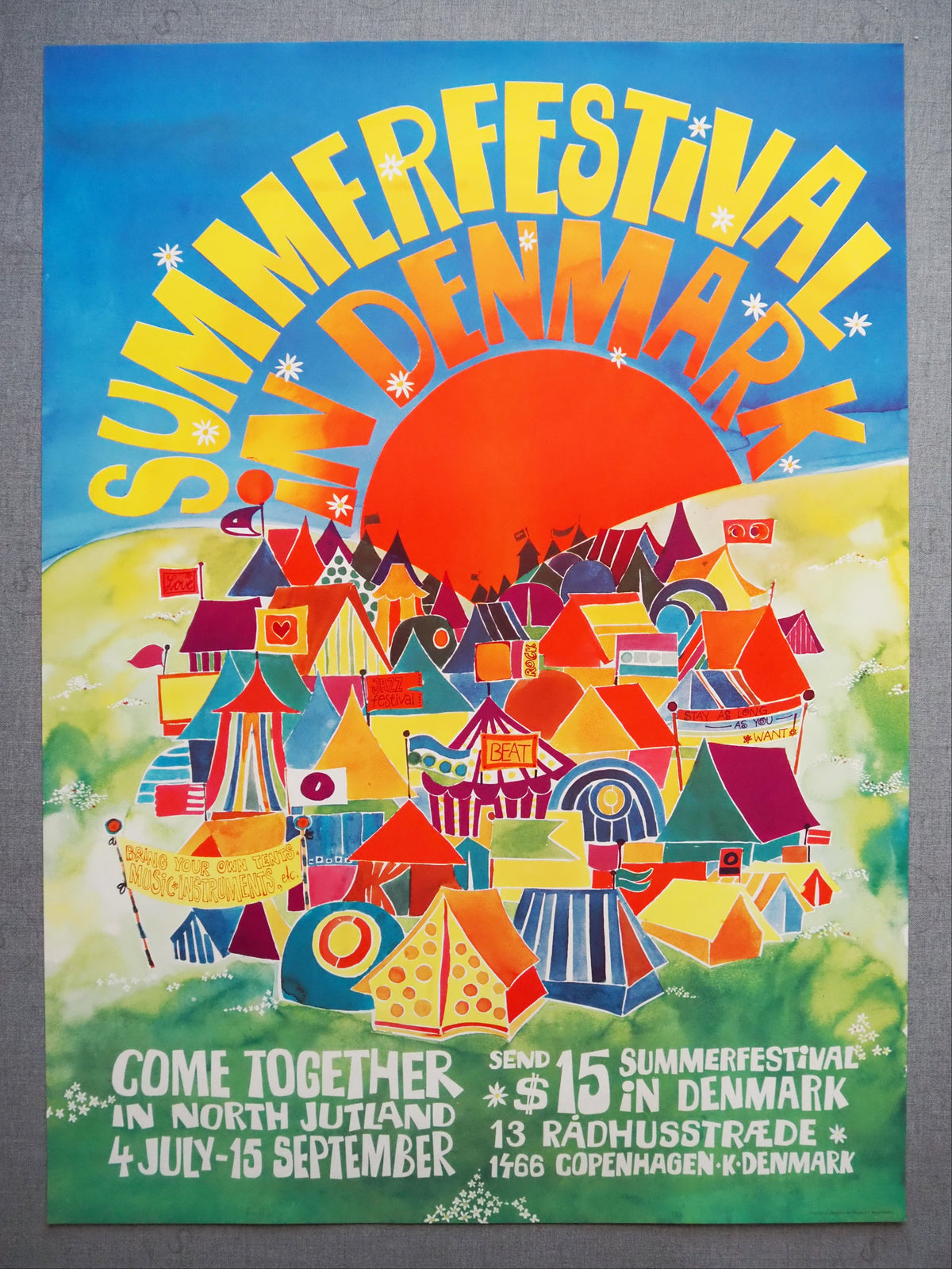 1970s Hippie Music Festival in Denmark - Original Vintage Poster
