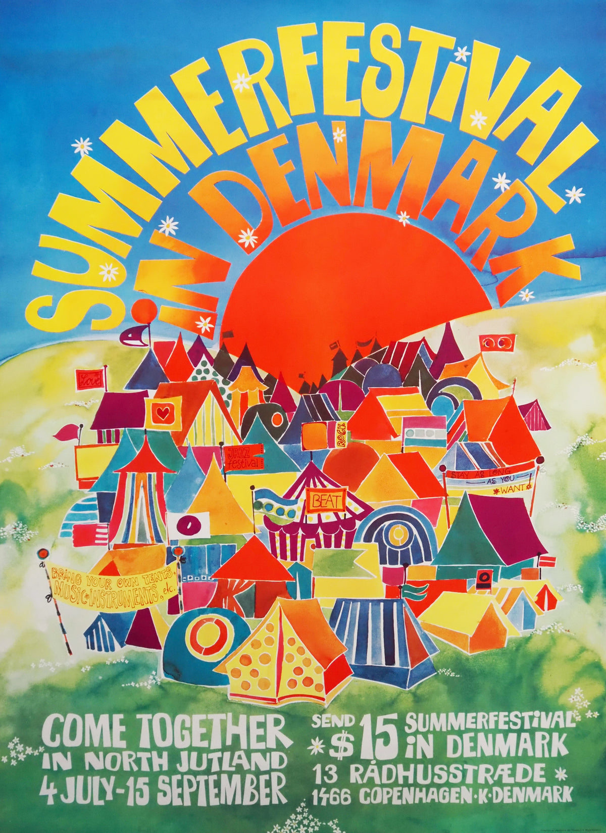 1970s Hippie Music Festival in Denmark - Original Vintage Poster