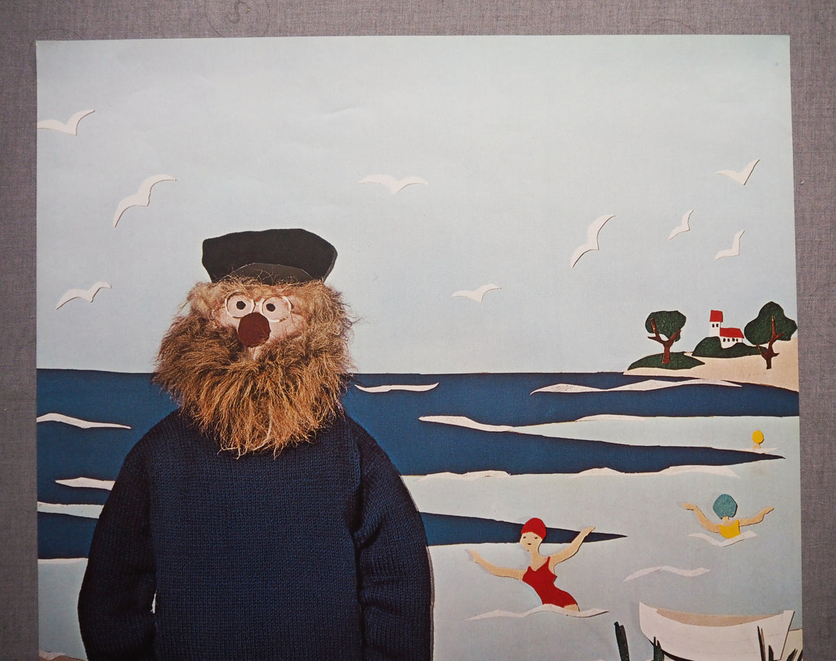 1971 Denmark Travel Poster Fisherman - Original Vintage Poster