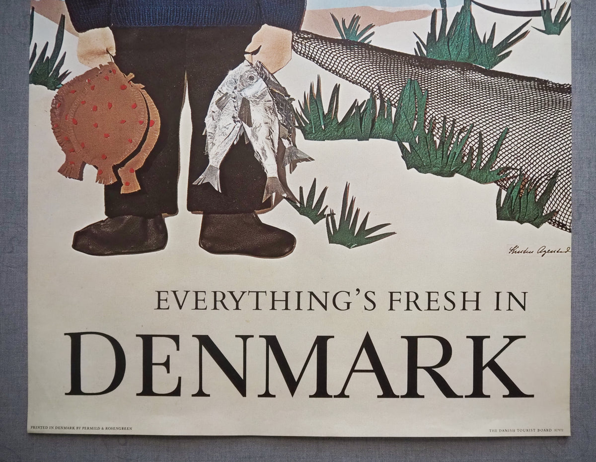 1971 Denmark Travel Poster Fisherman - Original Vintage Poster