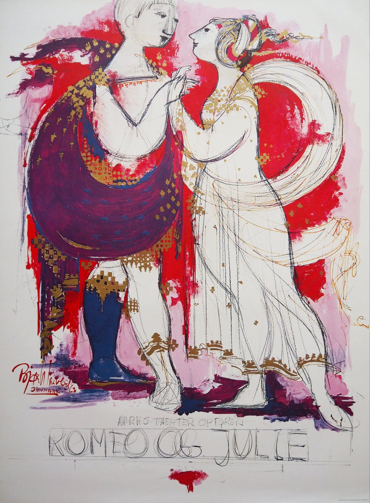 1963 Romeo & Juliet by Bjørn Wiinblad (sketch) - Original Vintage Poster