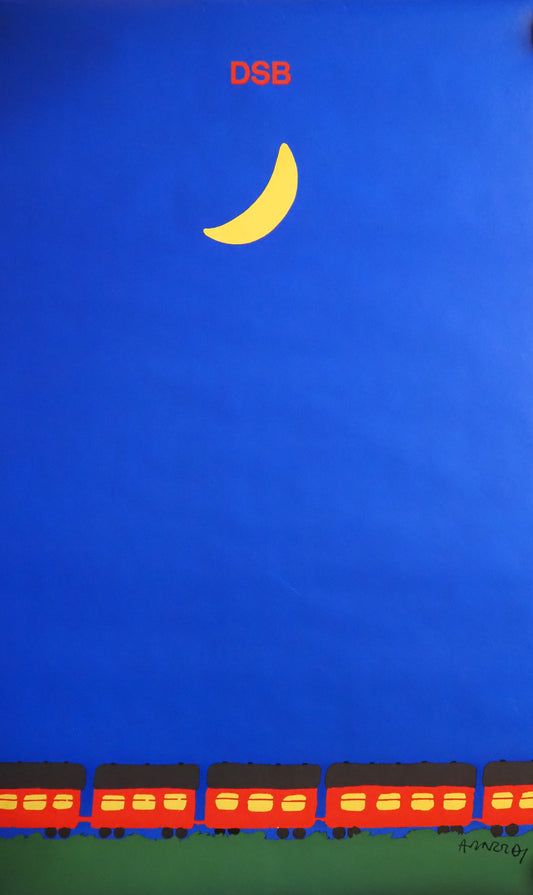 1975 Arnoldi Advertisement for Danish State Railways (Night) - Original Vintage Poster