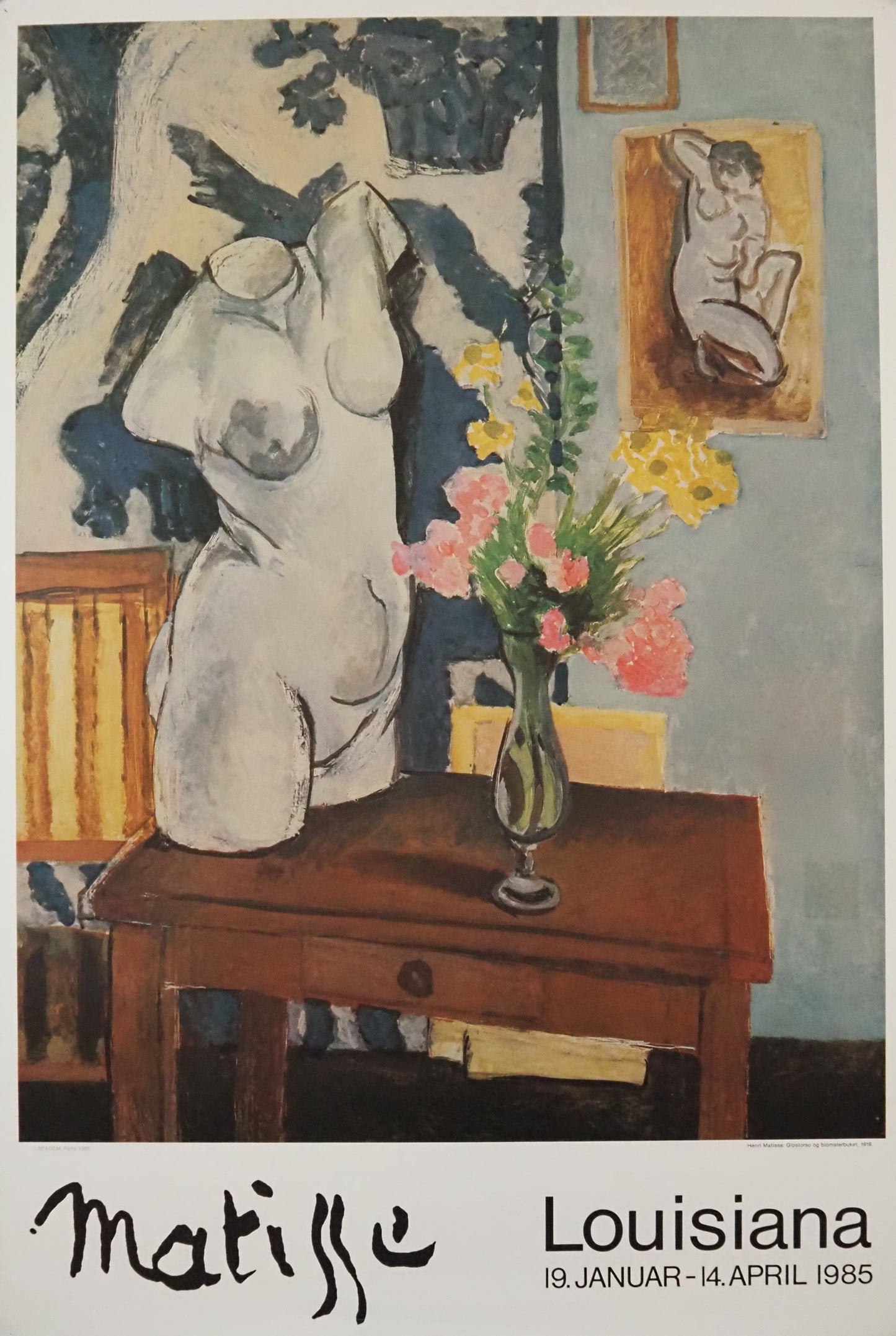 1985 Matisse Exhibition Plaster Torso with Bouquet of Flowers Louisiana - Original Vintage Poster
