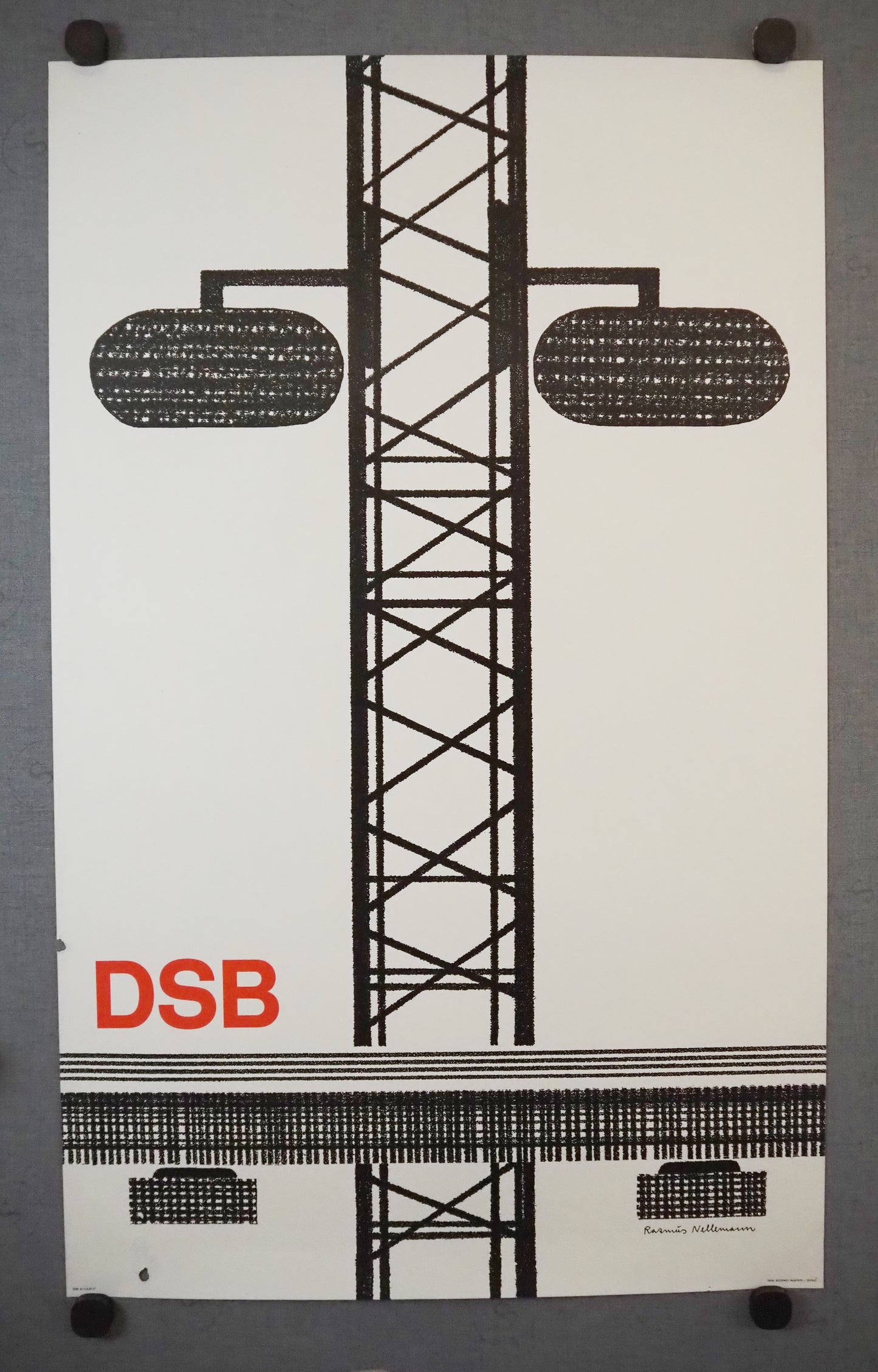 1977 Danish Railway Modernist Art 3 by Rasmus Nellemann - Original Vintage Poster