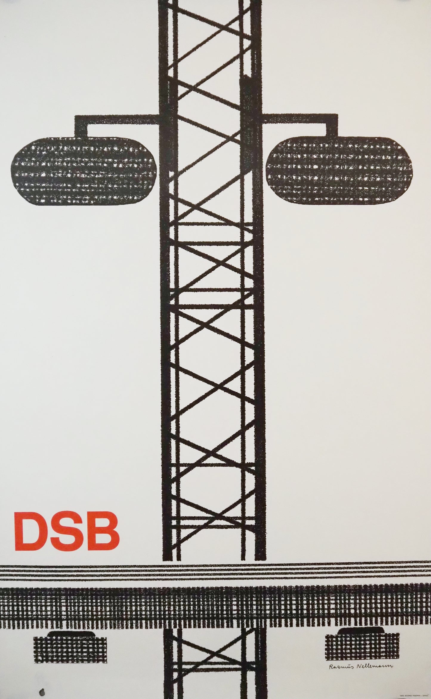 1977 Danish Railway Modernist Art 3 by Rasmus Nellemann - Original Vintage Poster