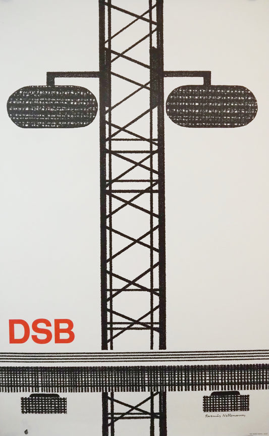 1977 Danish Railway Modernist Art 3 by Rasmus Nellemann - Original Vintage Poster