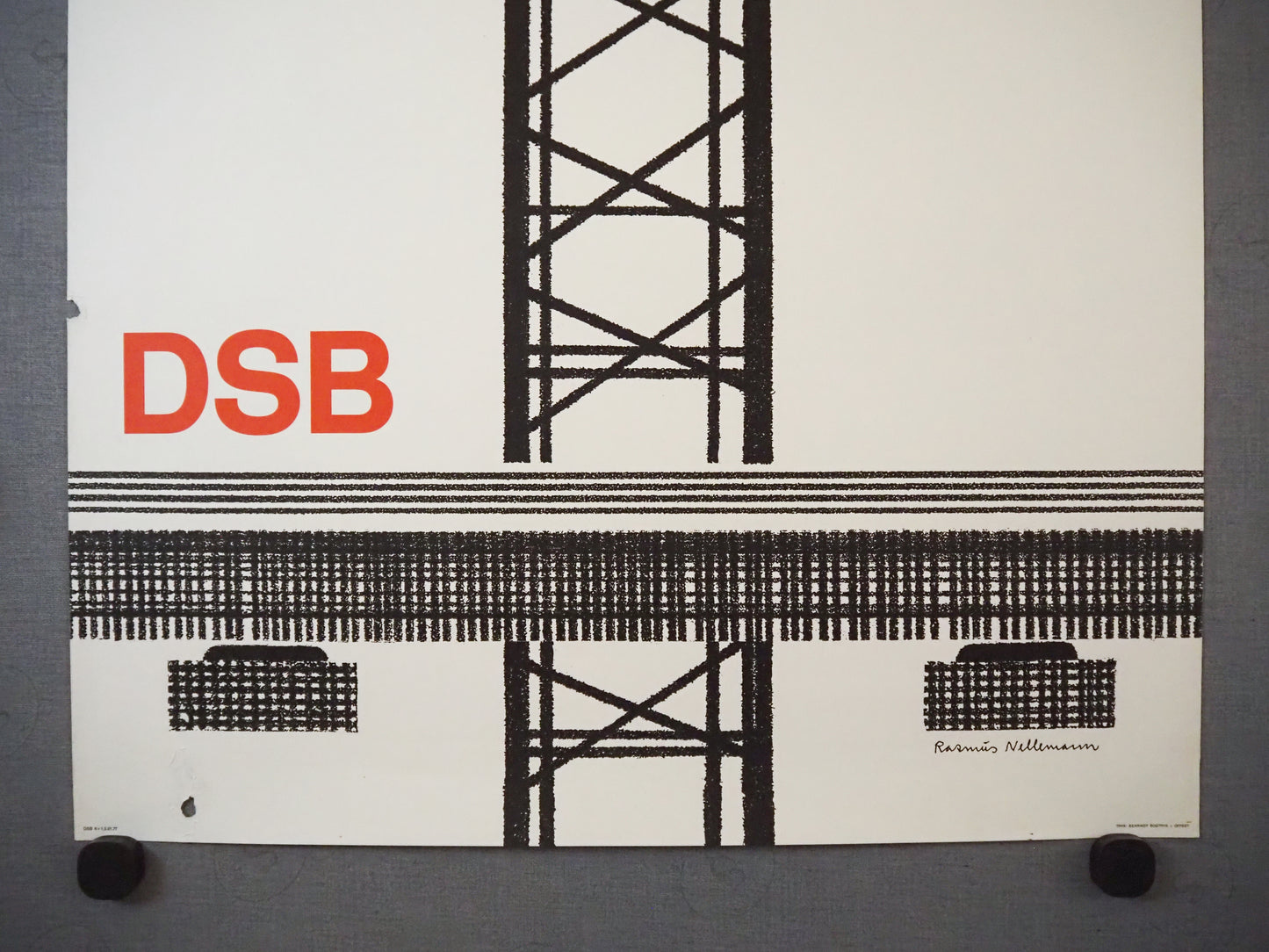 1977 Danish Railway Modernist Art 3 by Rasmus Nellemann - Original Vintage Poster