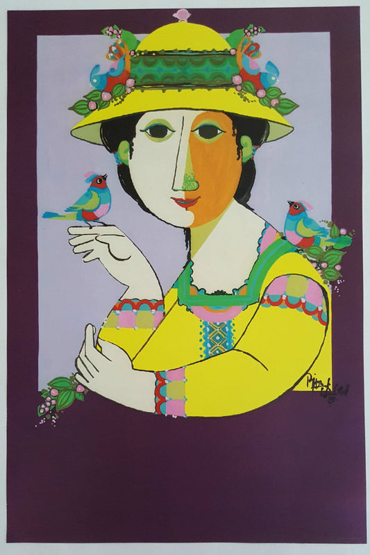 1984 Lady with Birds by Wiinblad - Original Vintage Poster