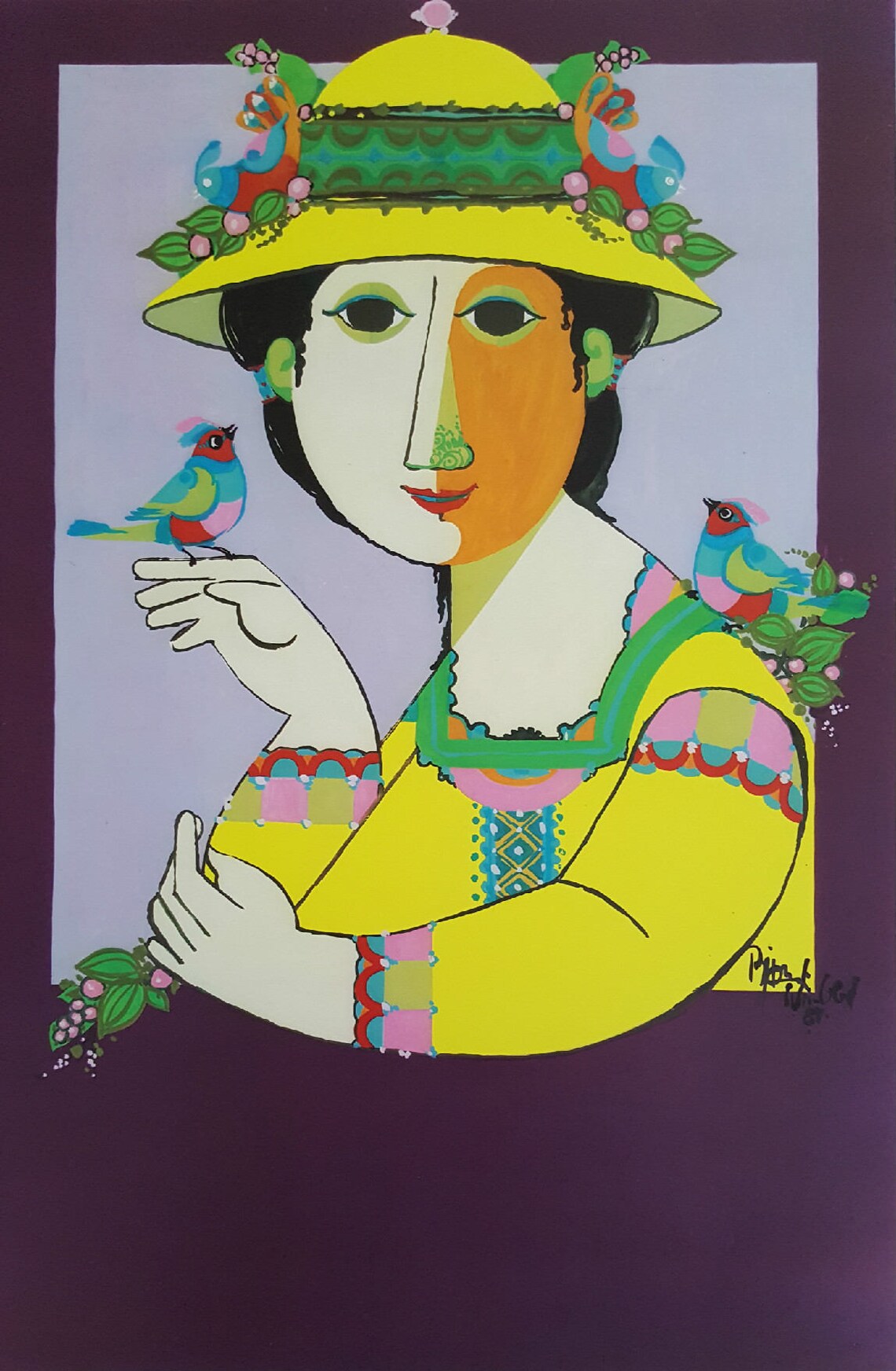 1984 Lady with Birds by Wiinblad - Original Vintage Poster