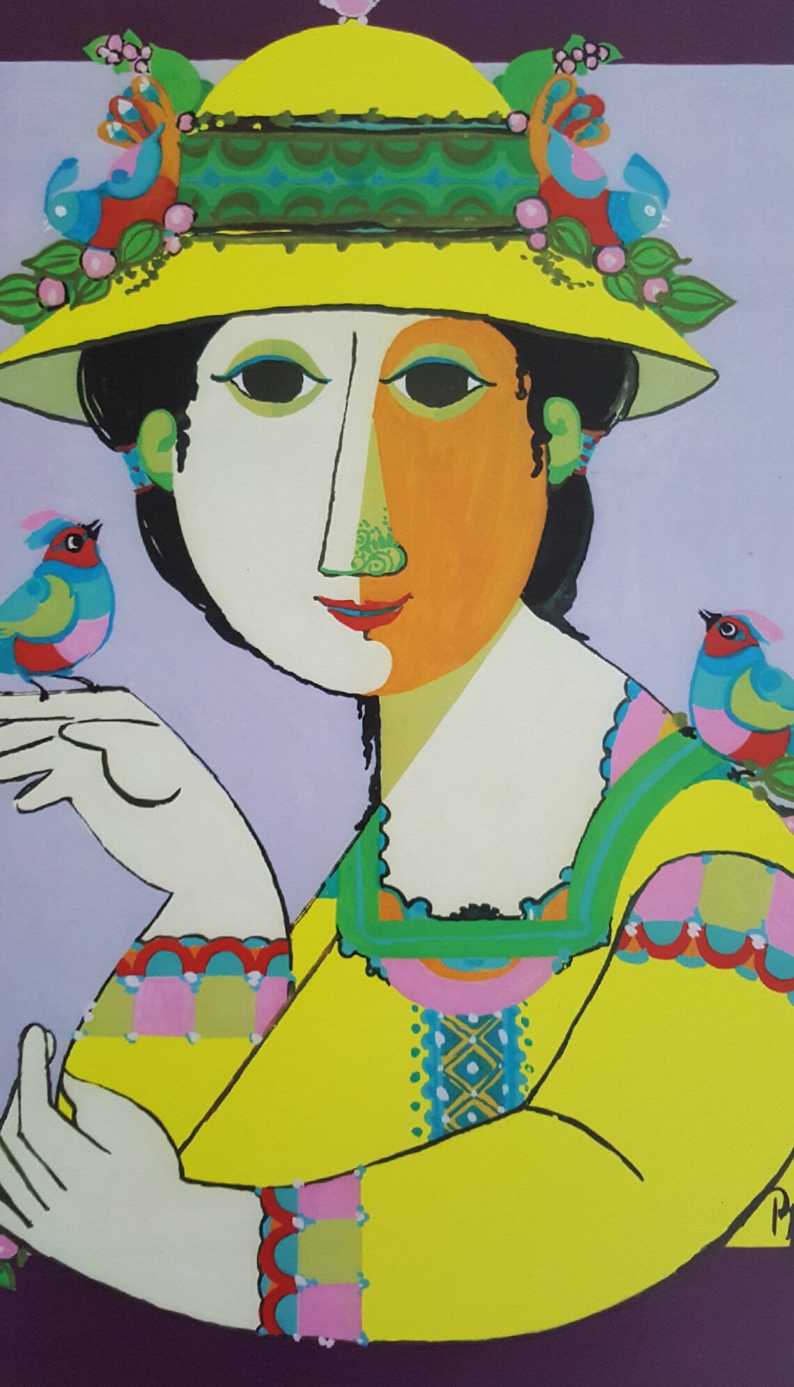 1984 Lady with Birds by Wiinblad - Original Vintage Poster