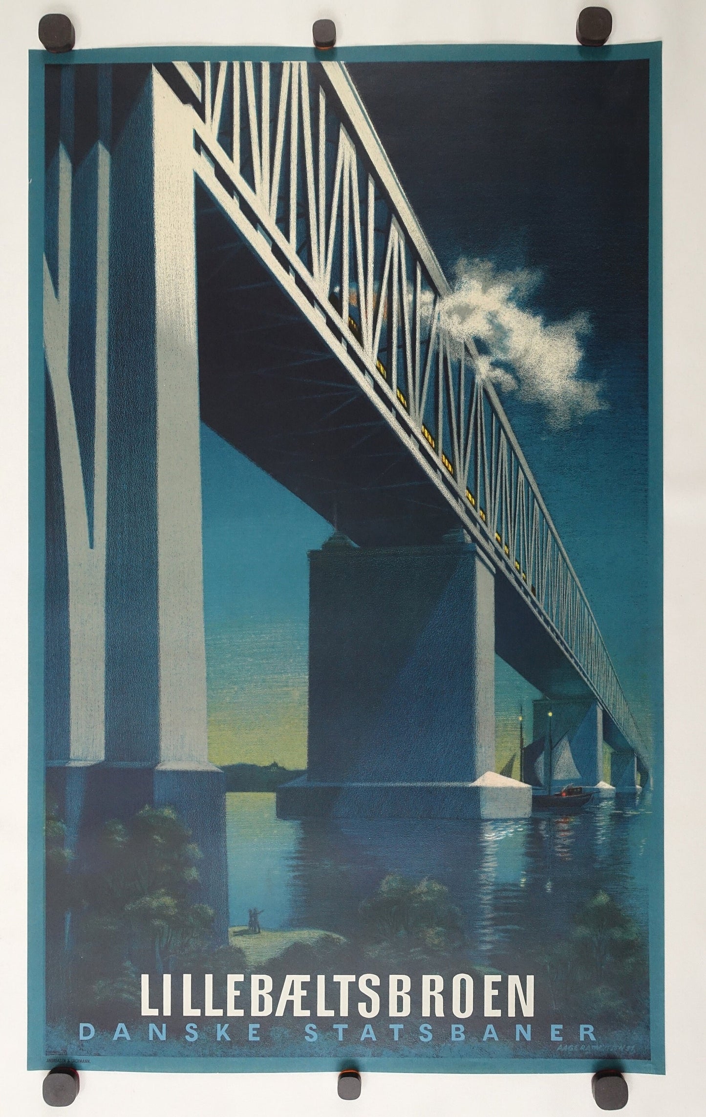 1951 Little Belt Bridge / Danish State Railways by Aage Rasmussen - Original Vintage Poster