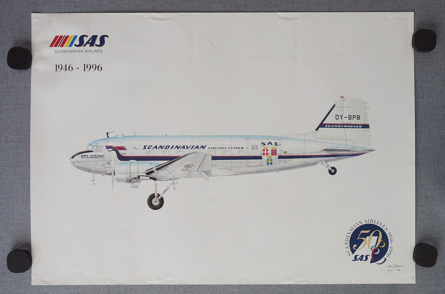 1990s Scandinaivan Airlines 50th Anniversary - Original Vintage Poster