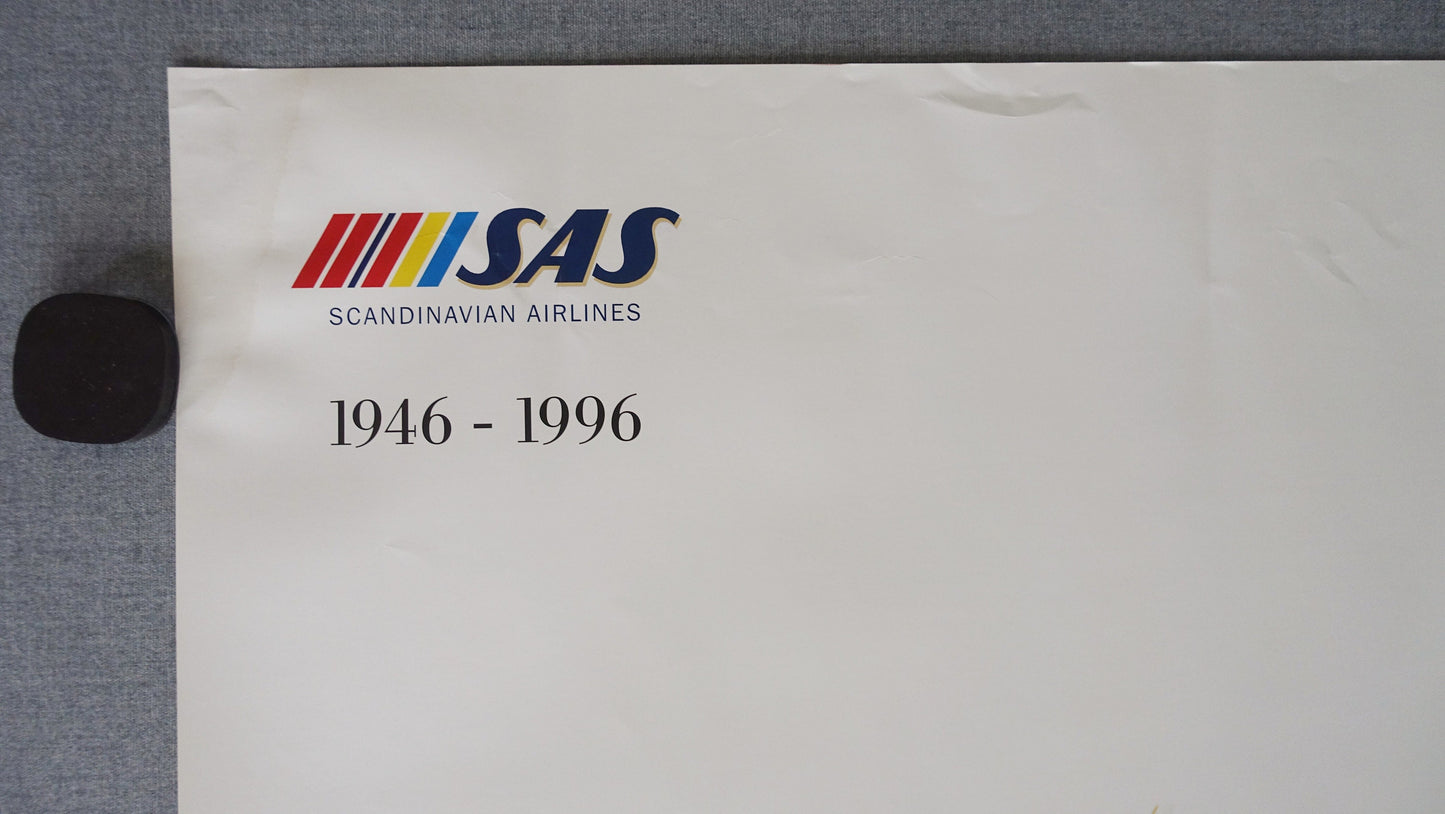 1990s Scandinaivan Airlines 50th Anniversary - Original Vintage Poster