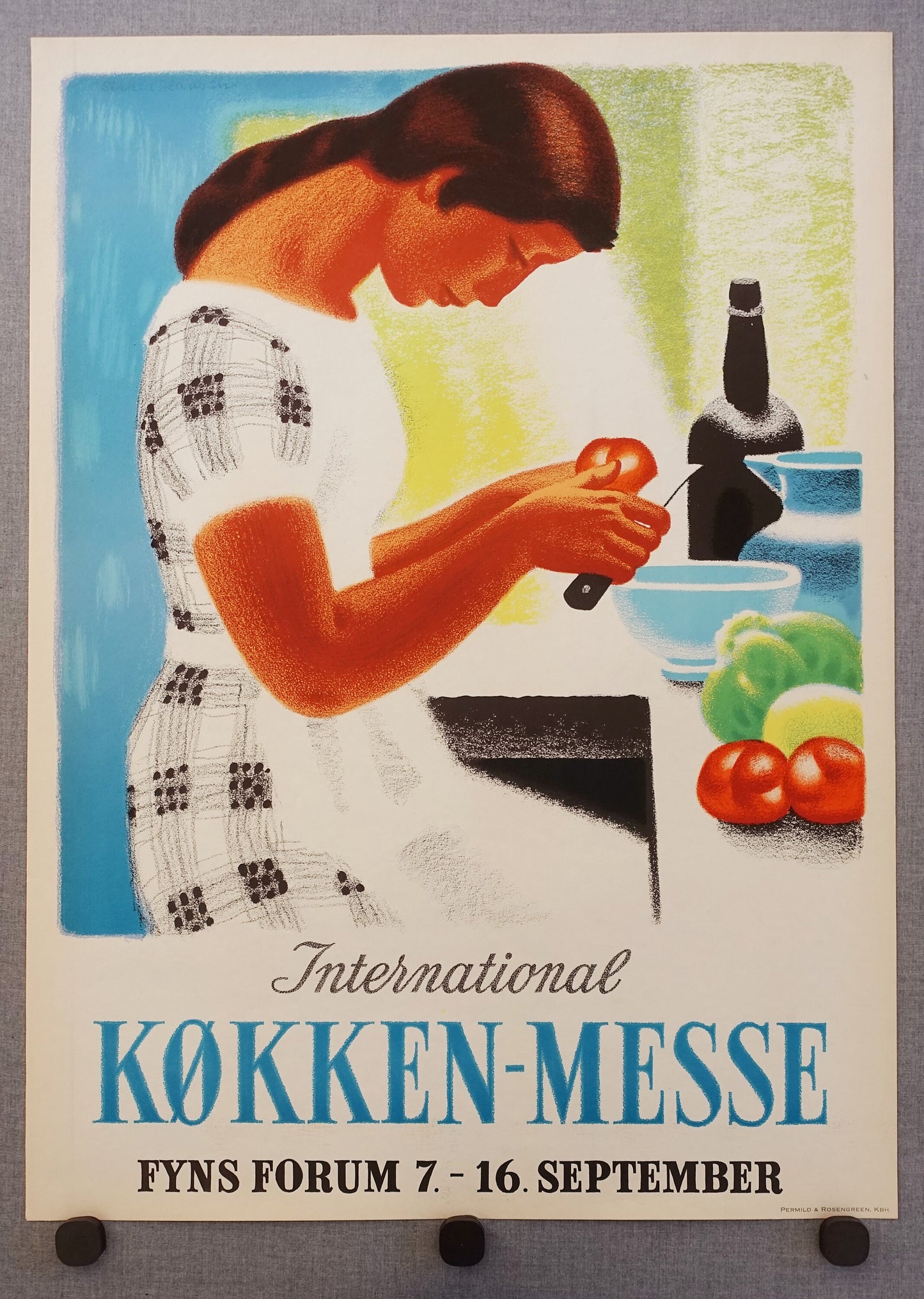 1954 Kitchen Exhibition Odense by Sikker Hasen - Original Vintage Poster