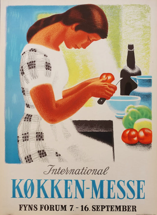 1954 Kitchen Exhibition Odense by Sikker Hasen - Original Vintage Poster