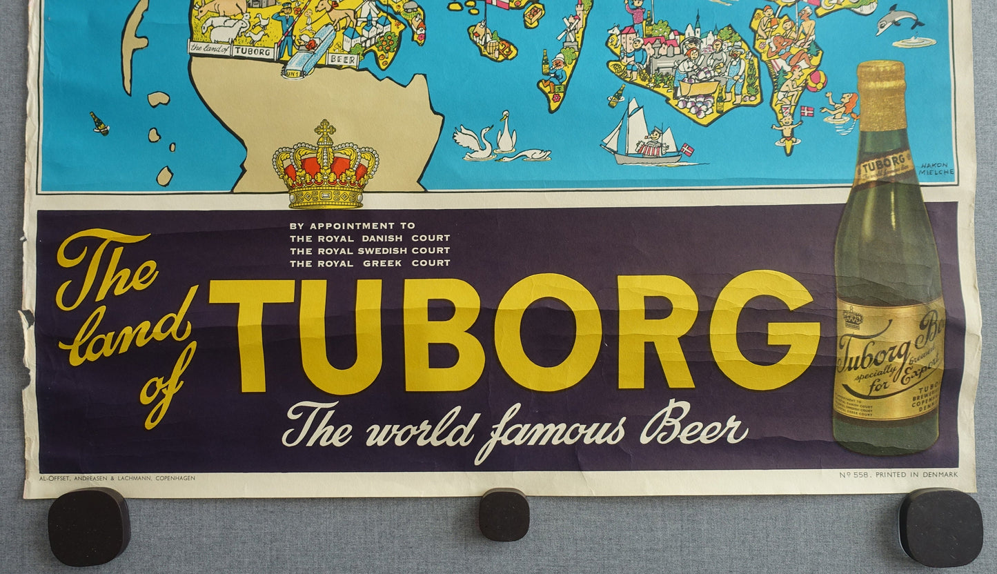 1950s Tuborg Beer Advertisement (map of Denmark) - Original Vintage Poster