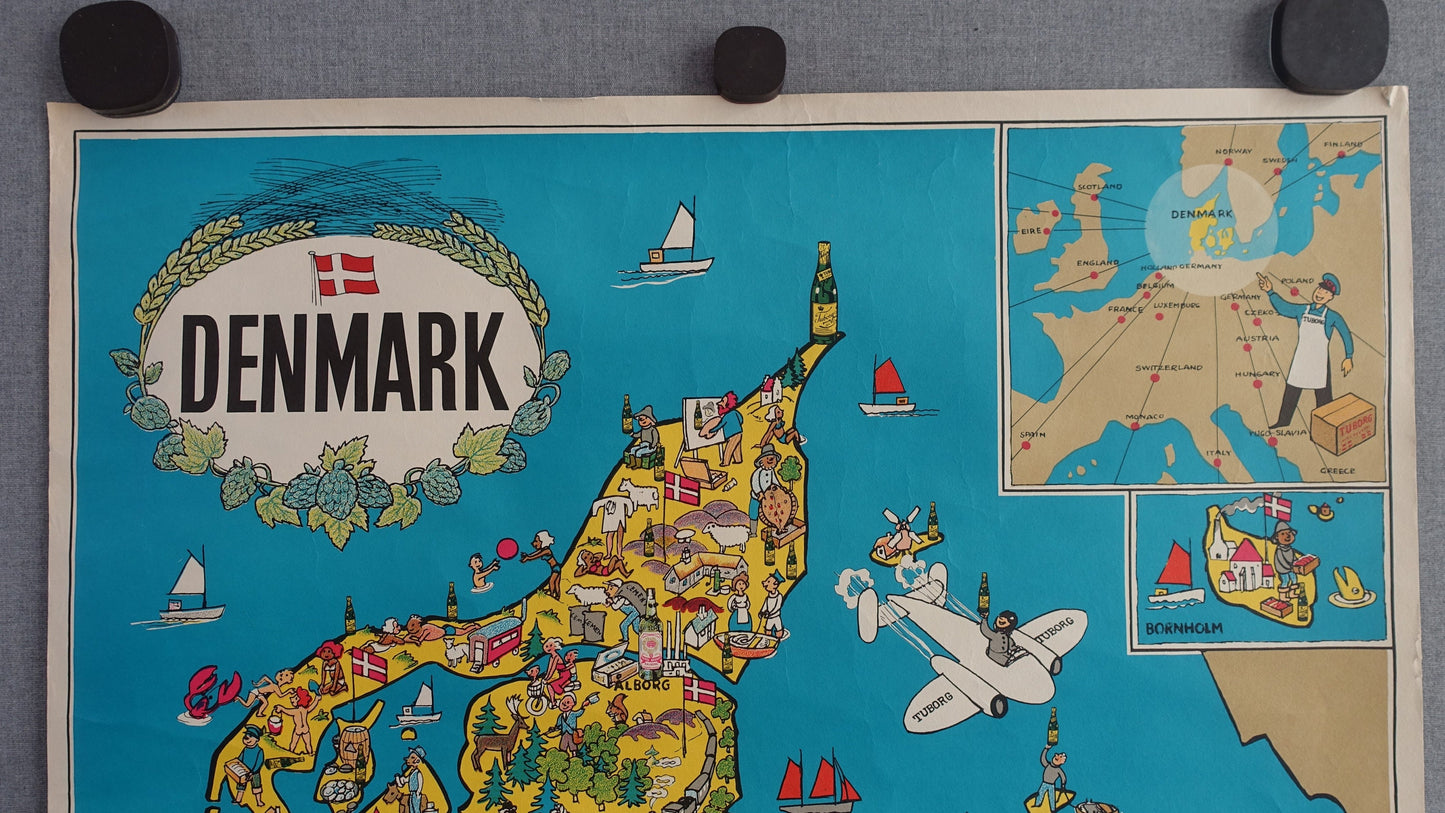 1950s Tuborg Beer Advertisement (map of Denmark) - Original Vintage Poster