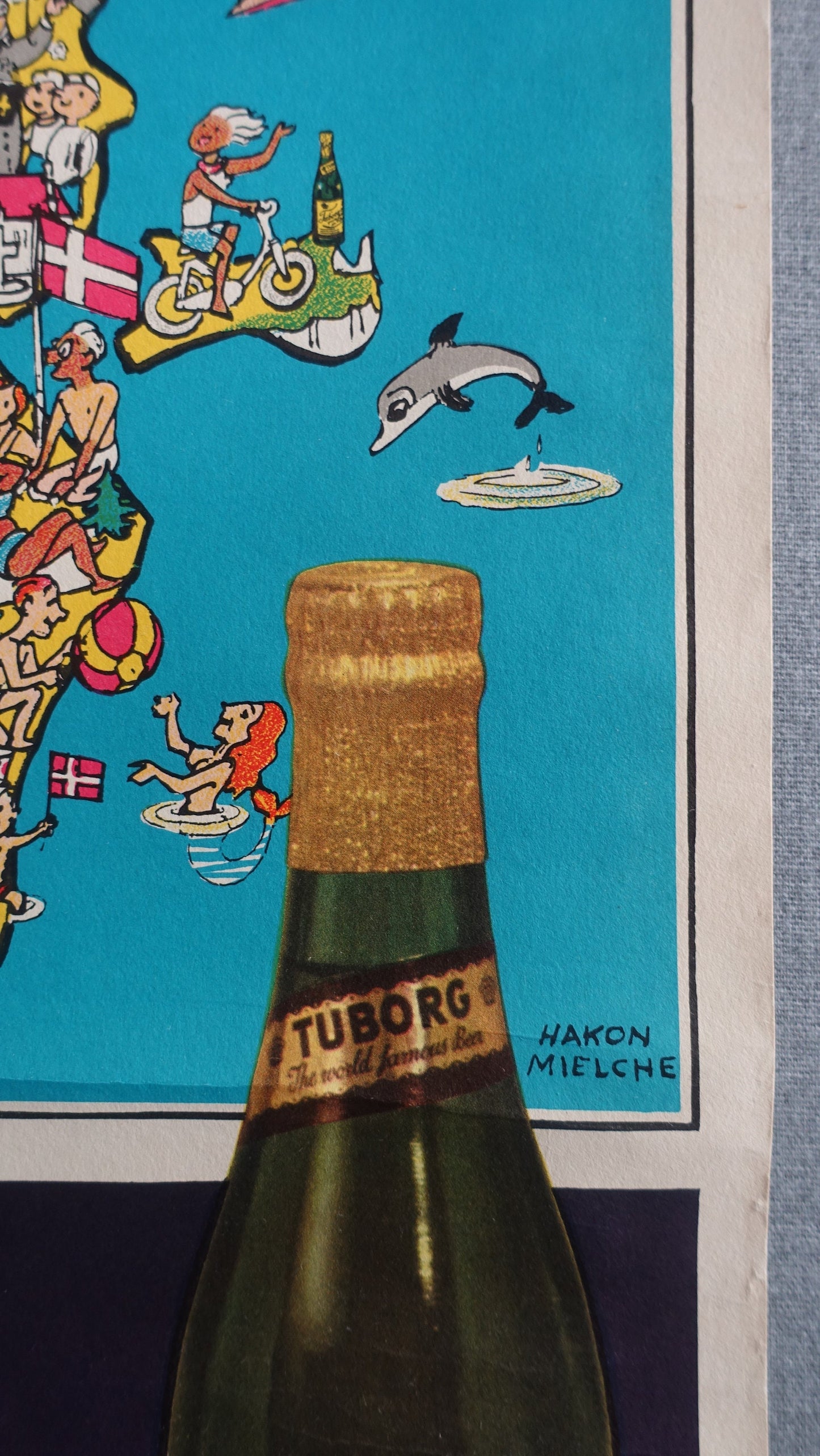 1950s Tuborg Beer Advertisement (map of Denmark) - Original Vintage Poster