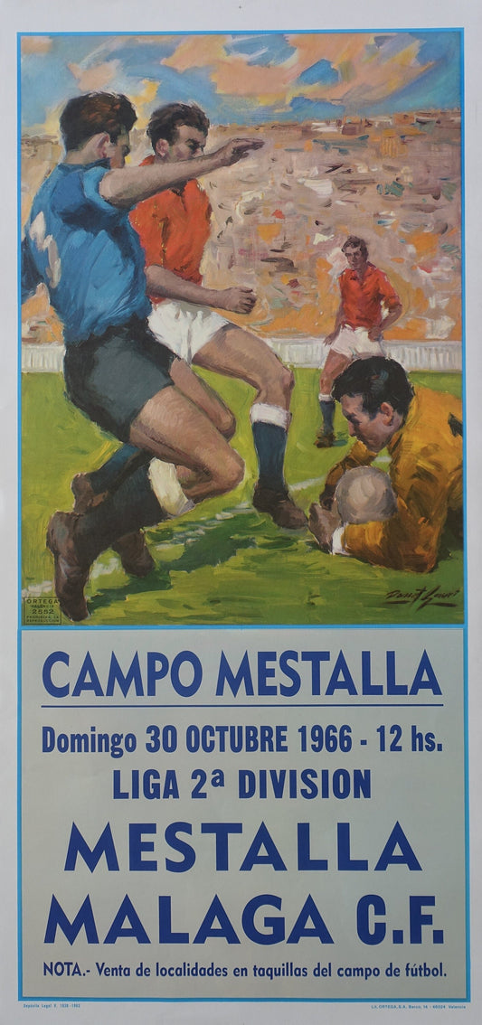 1966 Mestalla - Malaga Football Poster - Original Vintage Poster