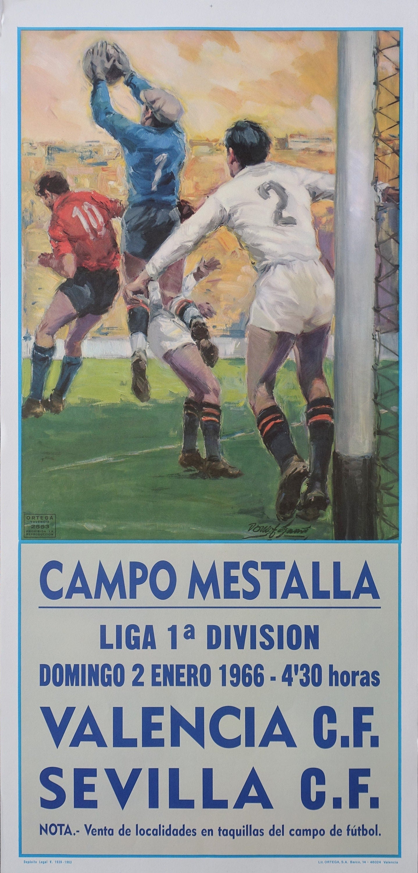 1966 Valencia - Sevilla Football Poster - Original Vintage Poster