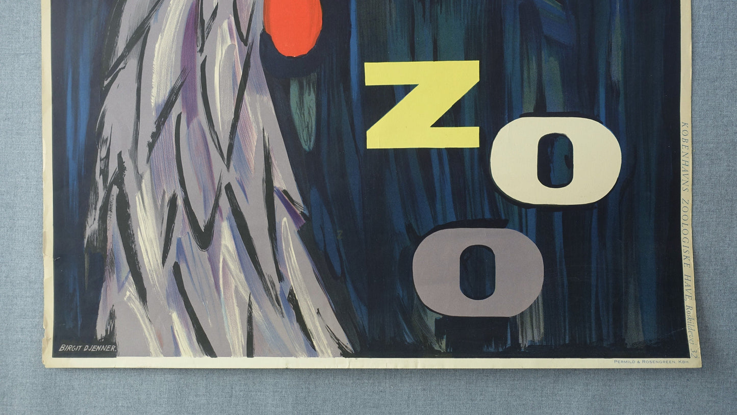 1960s Copenhagen Zoo (African Crowned Crane) - Original Vintage Poster