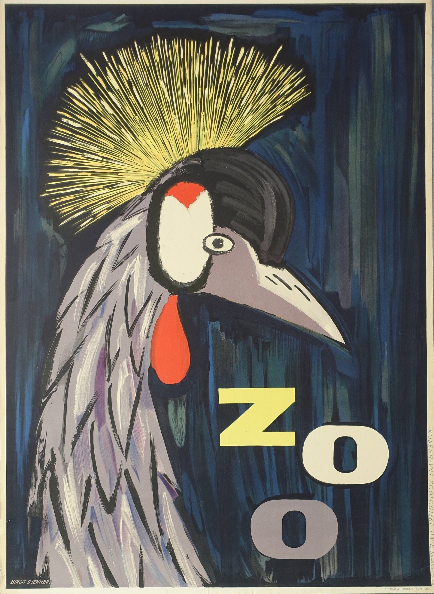 1960s Copenhagen Zoo (African Crowned Crane) - Original Vintage Poster