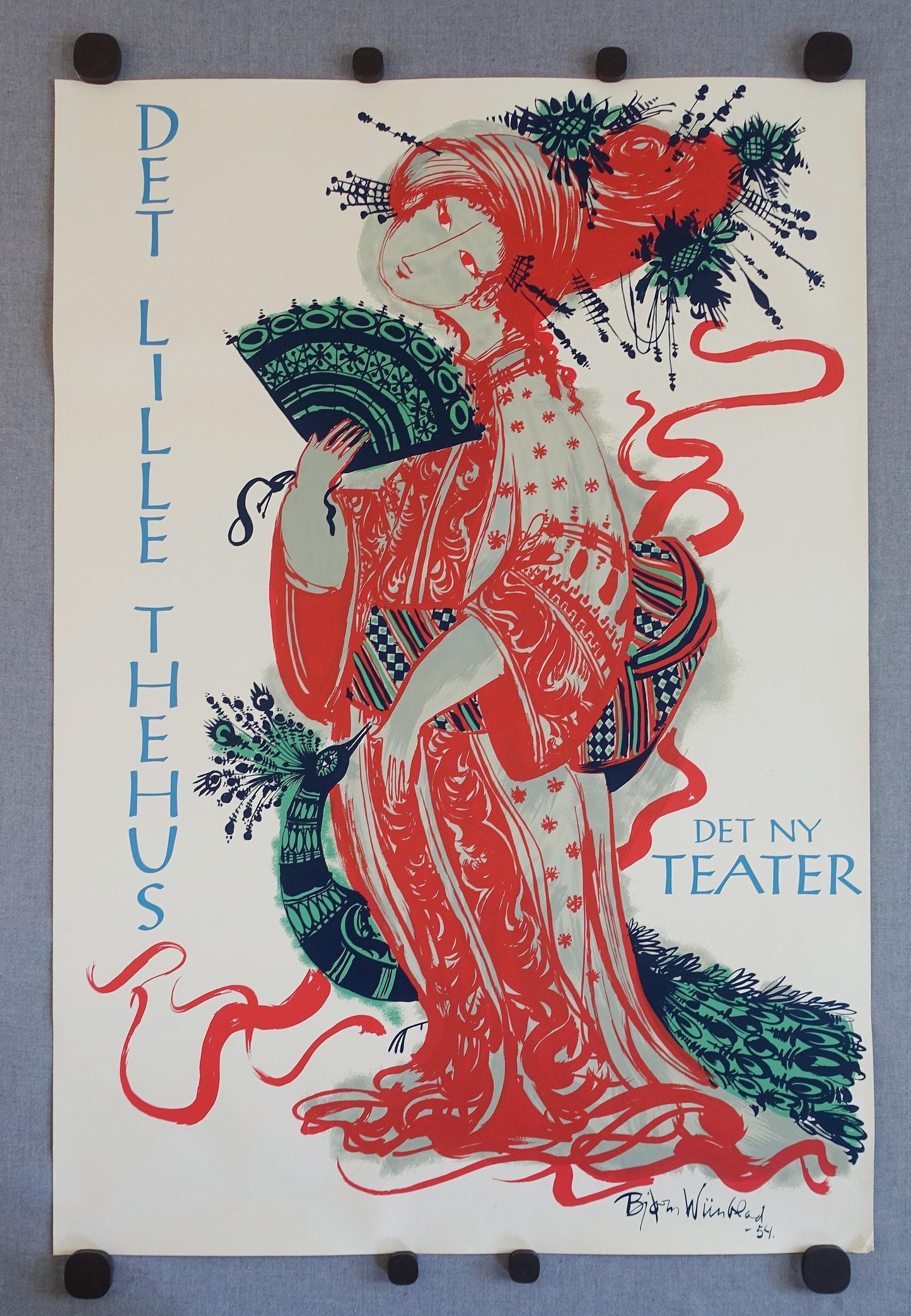 1954 Bjørn Wiinblad's The Teahouse of the August Moon at The New Theater (Red) - Original Vintage Poster