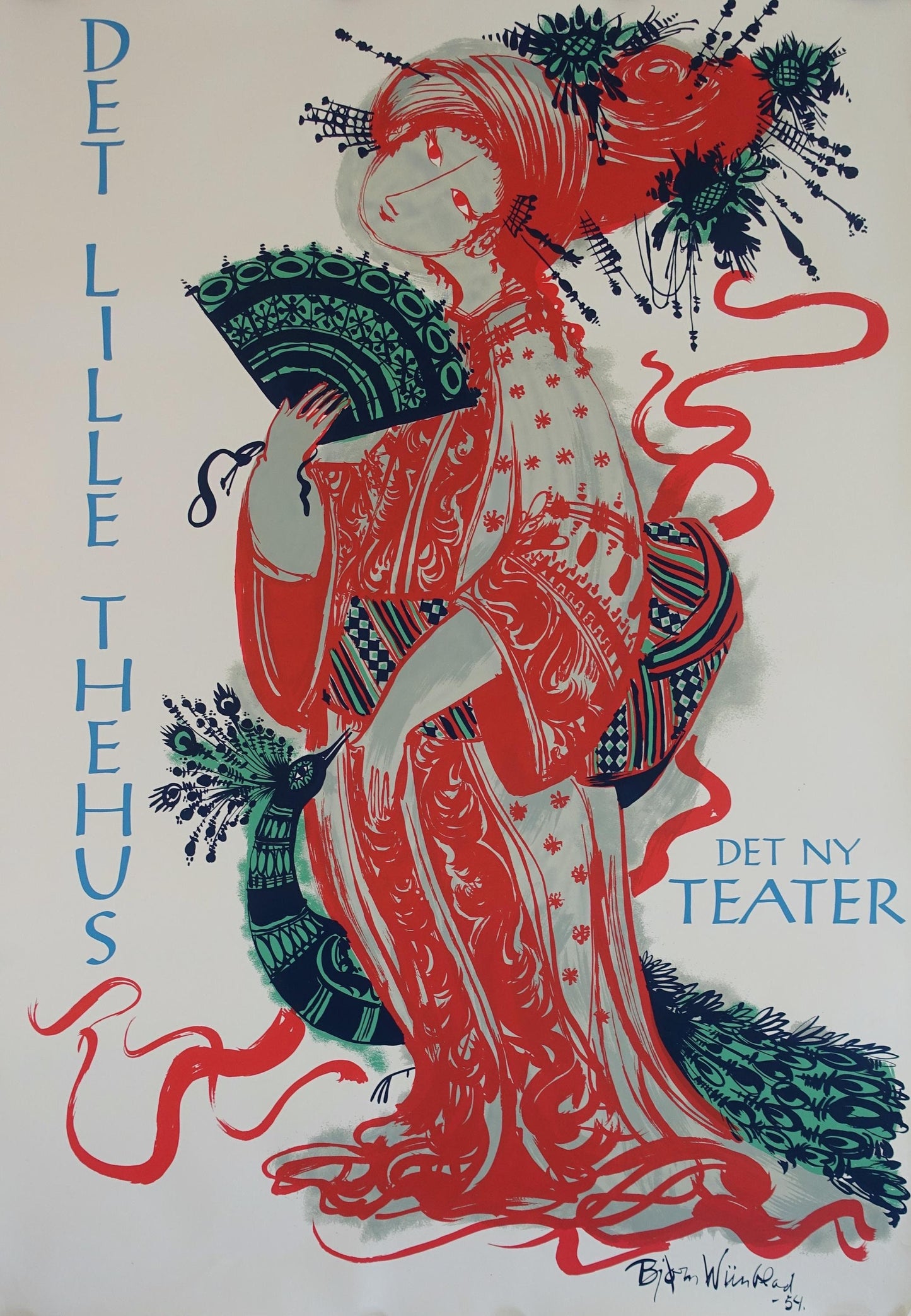 1954 Bjørn Wiinblad's The Teahouse of the August Moon at The New Theater (Red) - Original Vintage Poster