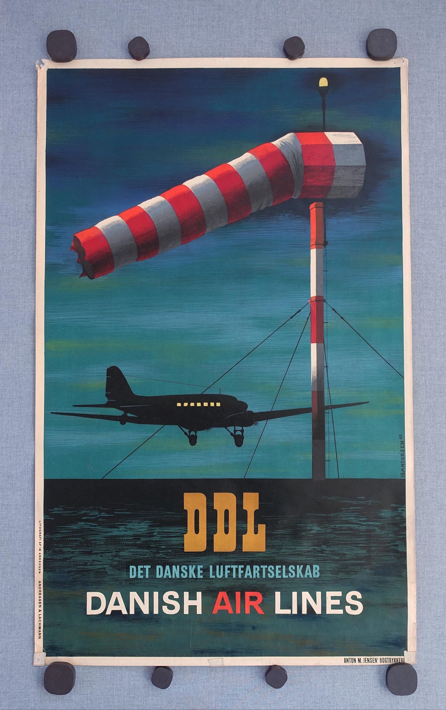 1945 Danish Air Lines DDL by Ib Andersen - Original Vintage Poster