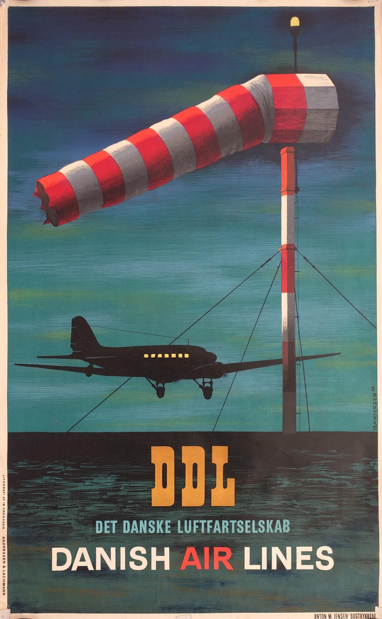 1945 Danish Air Lines DDL by Ib Andersen - Original Vintage Poster