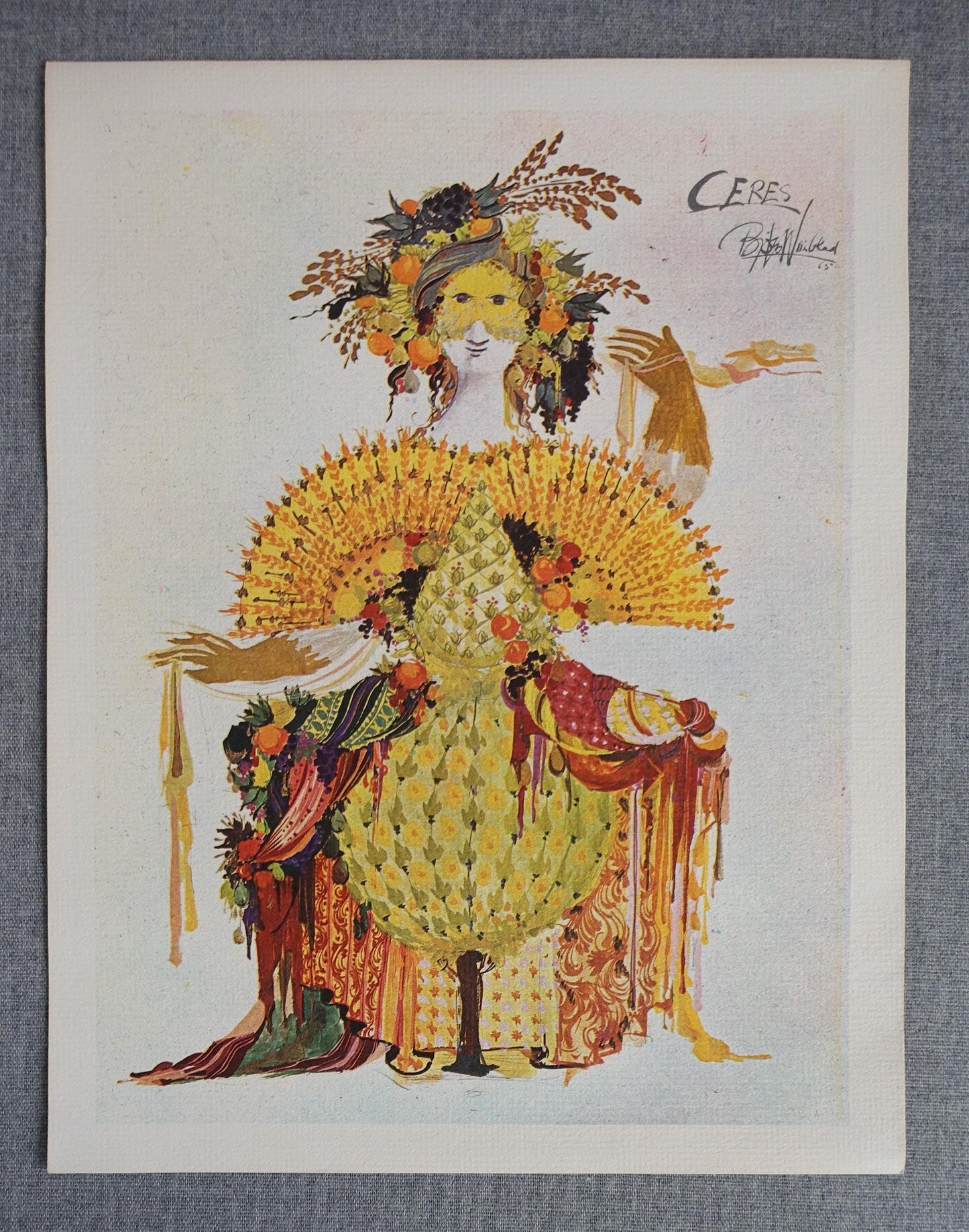 1960s Goddess of Ceres (Demeter) by Bjørn Wiinblad - Original Vintage Mini Poster