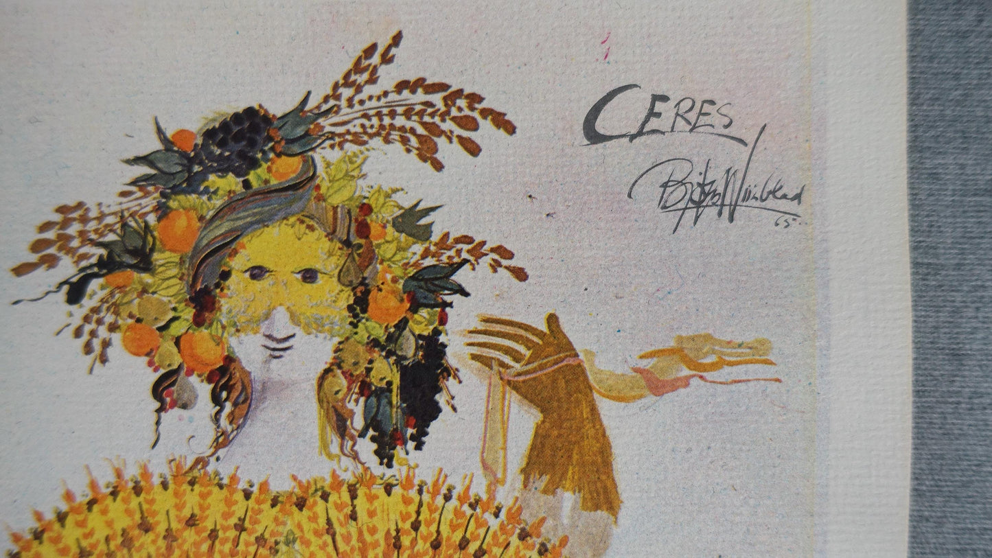 1960s Goddess of Ceres (Demeter) by Bjørn Wiinblad - Original Vintage Mini Poster